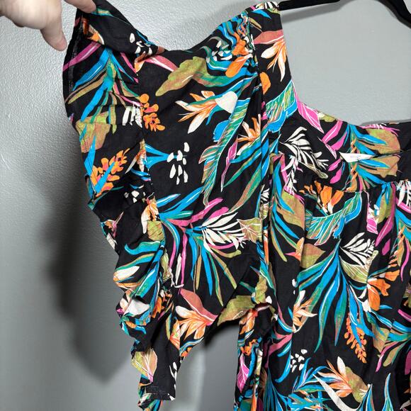 Terra & Sky Black Colorful Tropical Flutter Sleeve Boho Top - Size 4X (28W-30W) - Picture 3 of 7